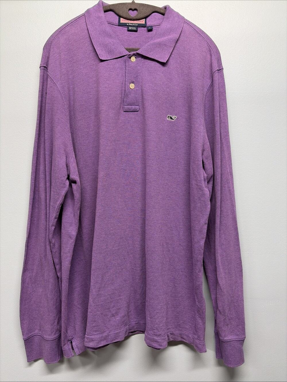 Vineyard Vines Long Sleeve Pique Cotton Purple Polo Men’s Large Shep & Ian *FLAW